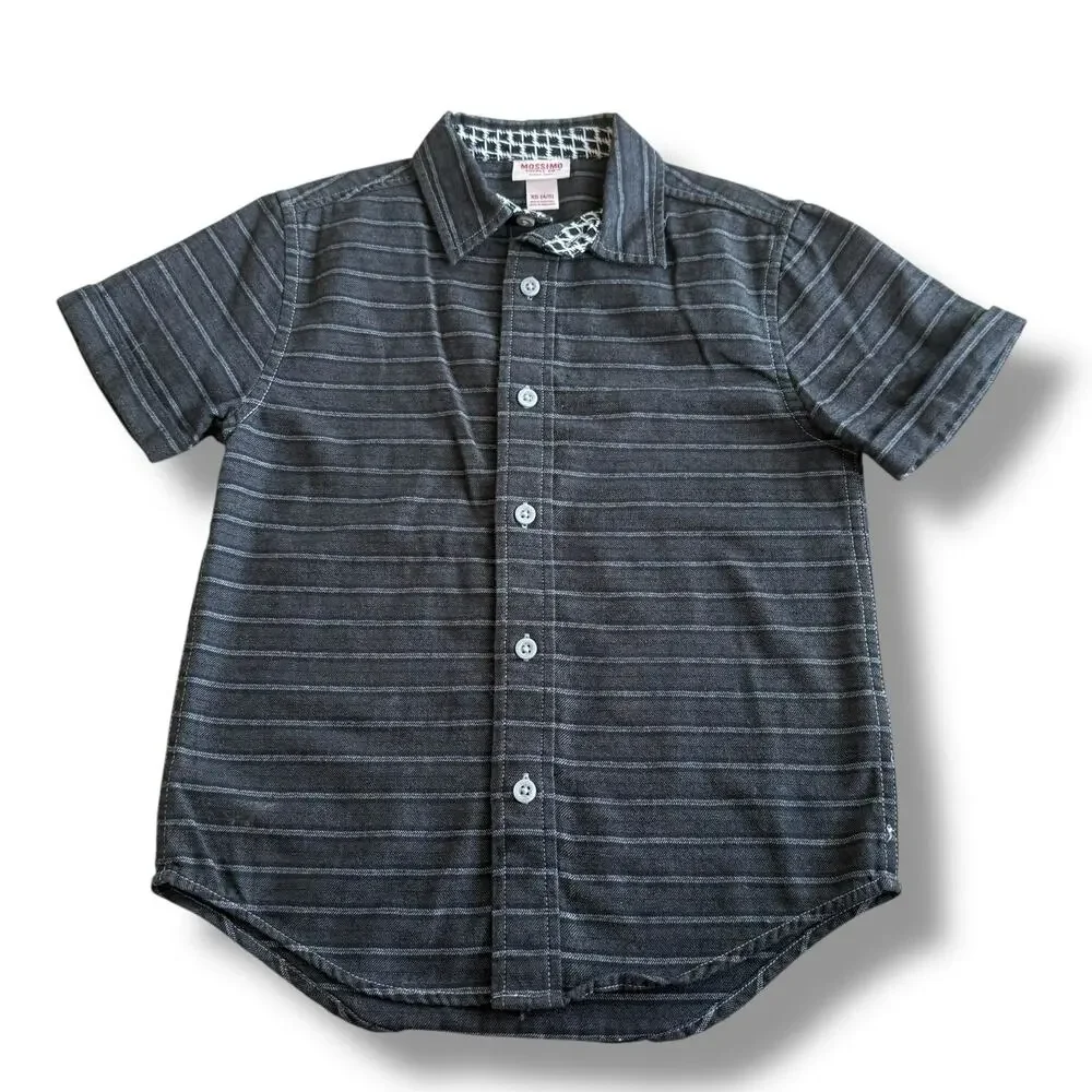 5/$35 Mossimo Boys Gray Striped Short Sleeve Button Up Shirt XS‎